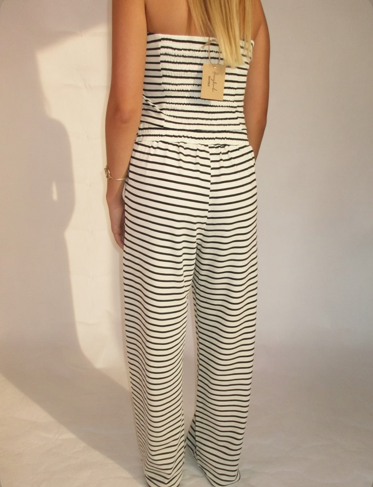 Striped knit tube and wide pants set
