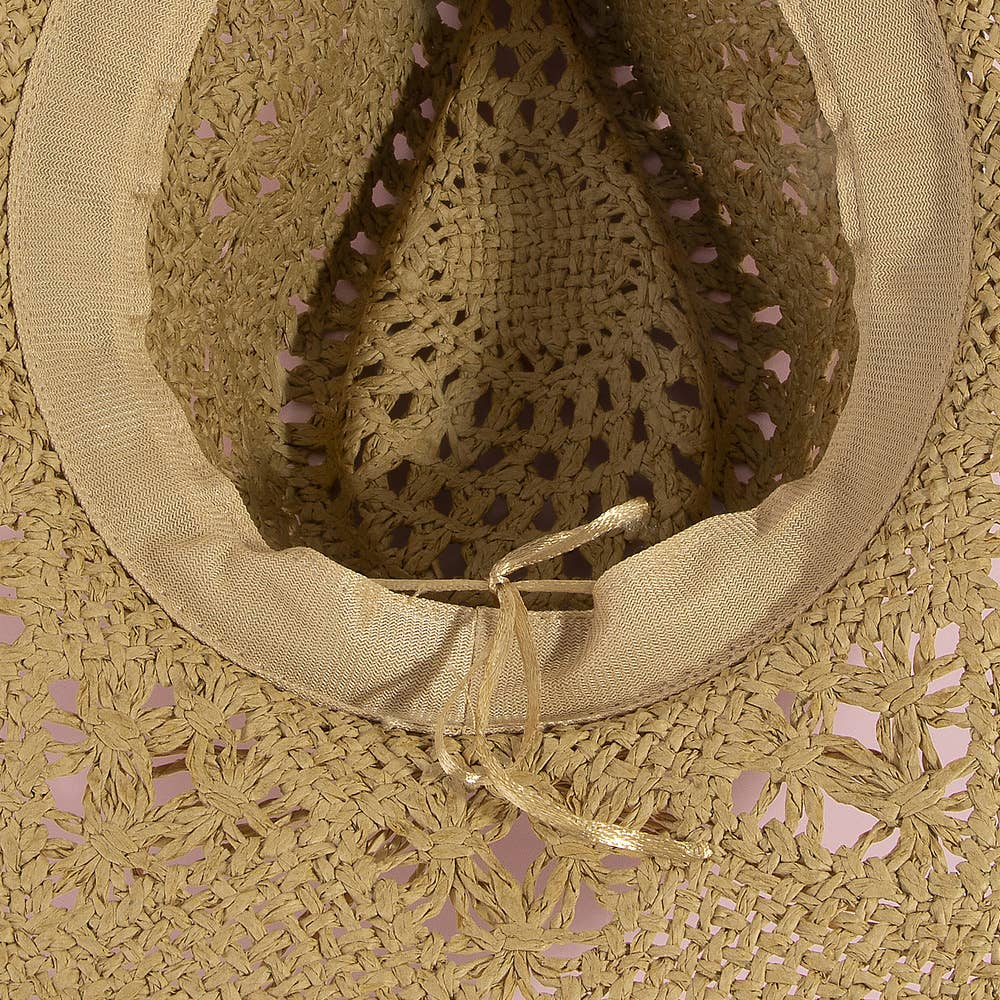 Paper Straw Open Weave Crochet Cowboy Hat