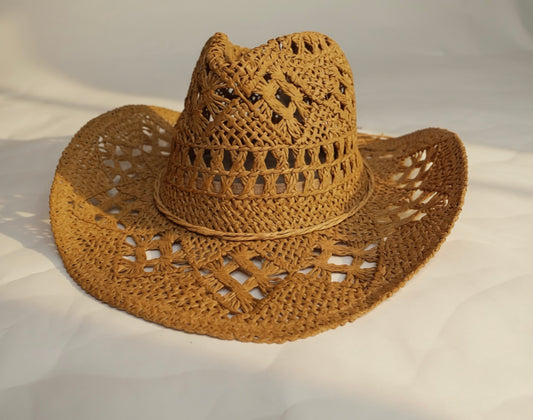 Paper Straw Open Weave Crochet Cowboy Hat