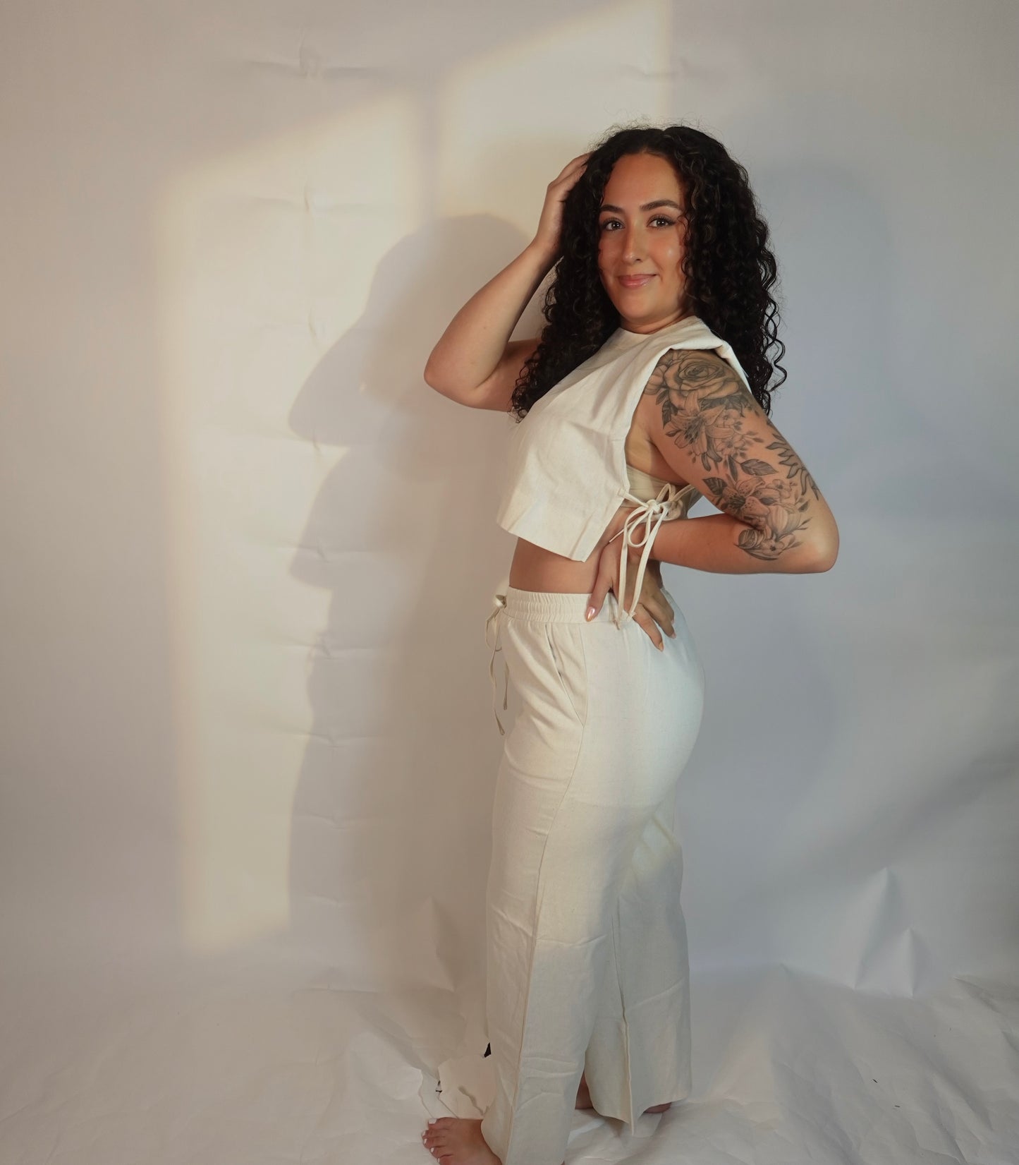 Linen Sleeveless Crop Top and Pants 2PCS