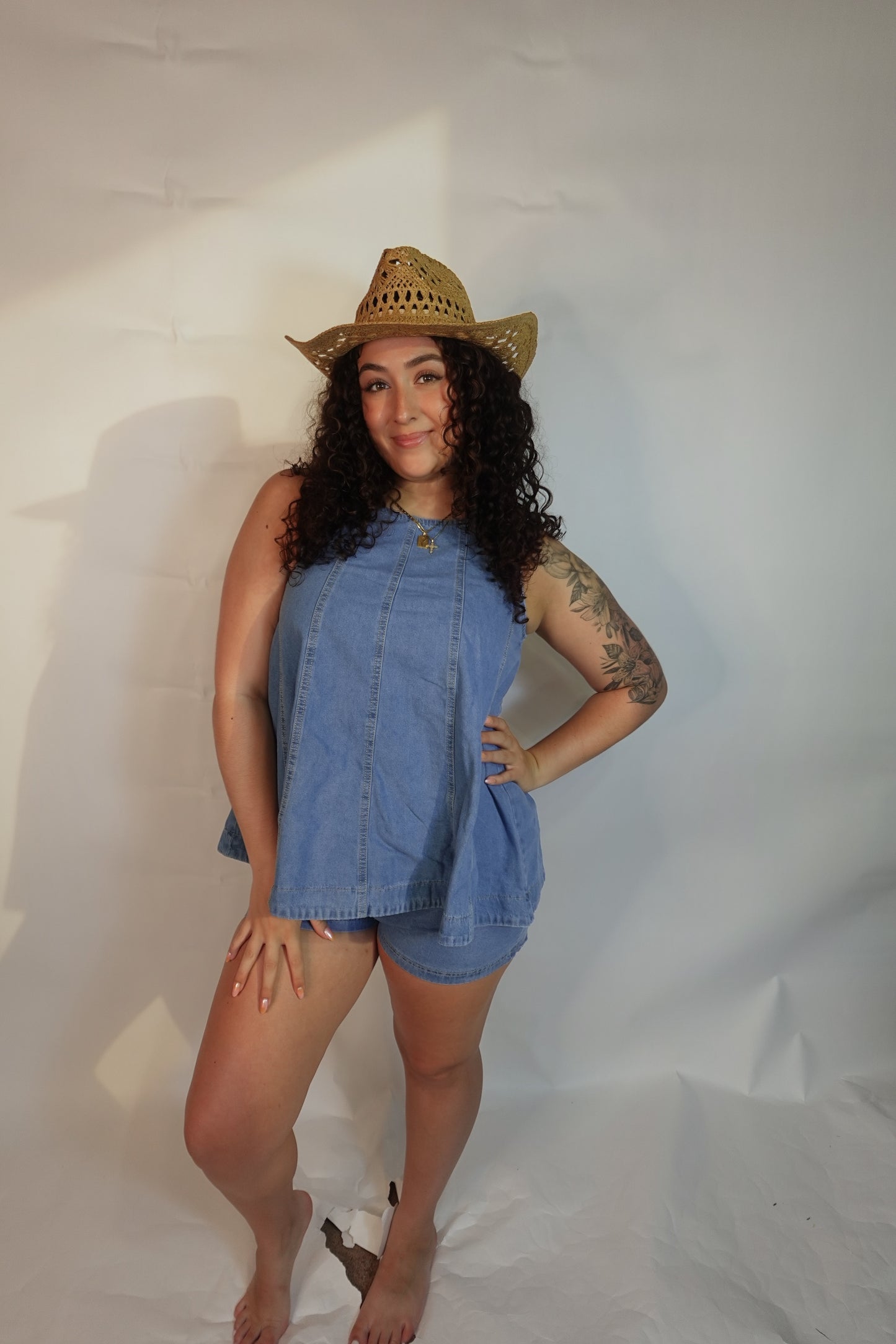 Women's Summer Casual Sleeveless Denim Top and Shorts Set