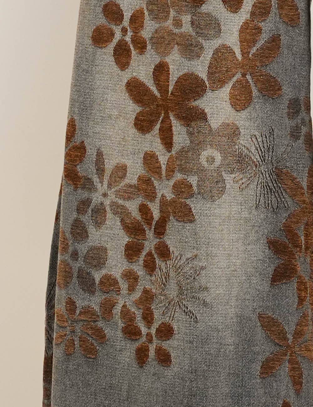 Ladies Floral Print Fleece Lined Wide Leg Denim Pants