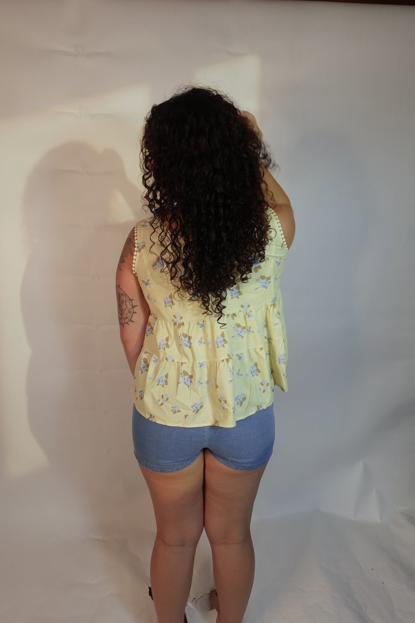 Ladies Boho Floral Print Tie Front Scoop Neck Sleeveless Top