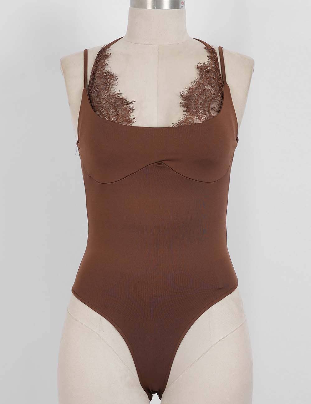 Ladies Lace Backless Spaghetti Strap Bodysuit