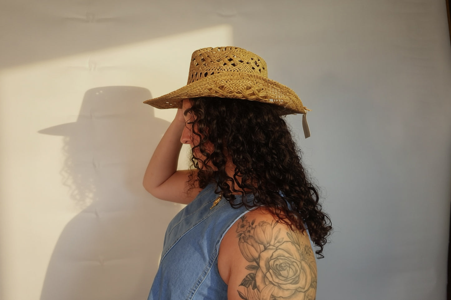 Paper Straw Open Weave Crochet Cowboy Hat