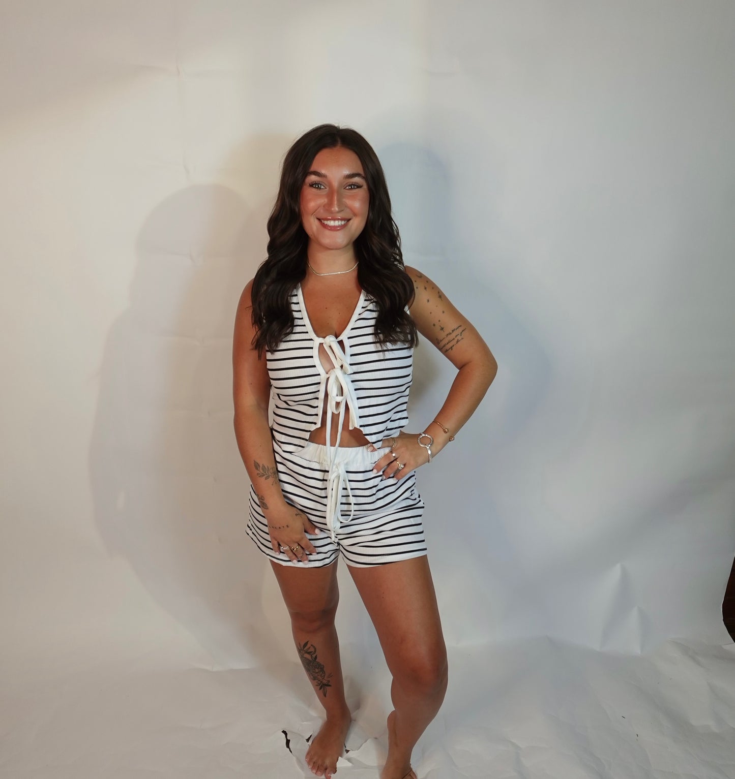 Women’s Striped Tie Front Sleeveless Top and Shorts Set Casual Summer Lounge 2pcs Outfit