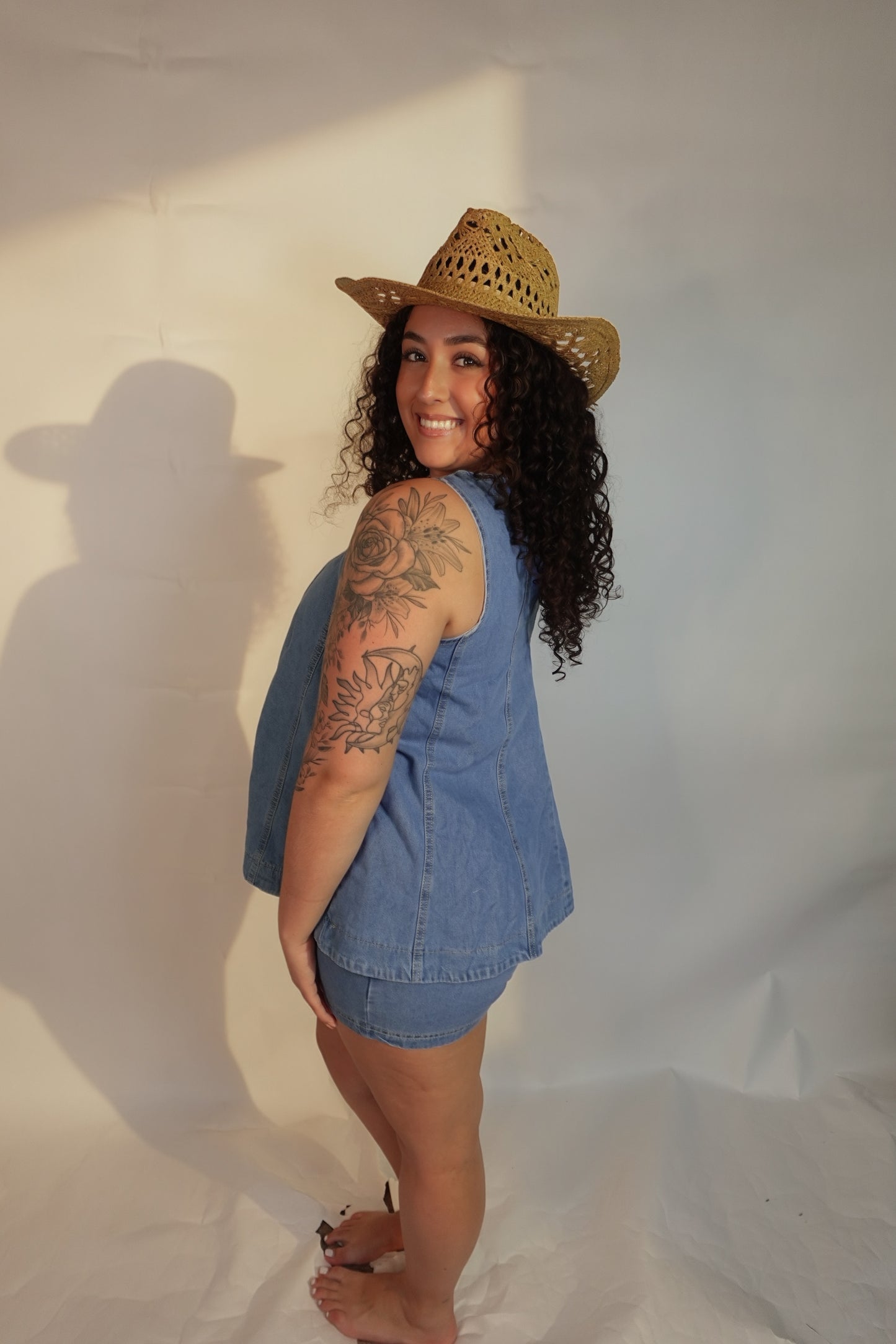 Women's Summer Casual Sleeveless Denim Top and Shorts Set