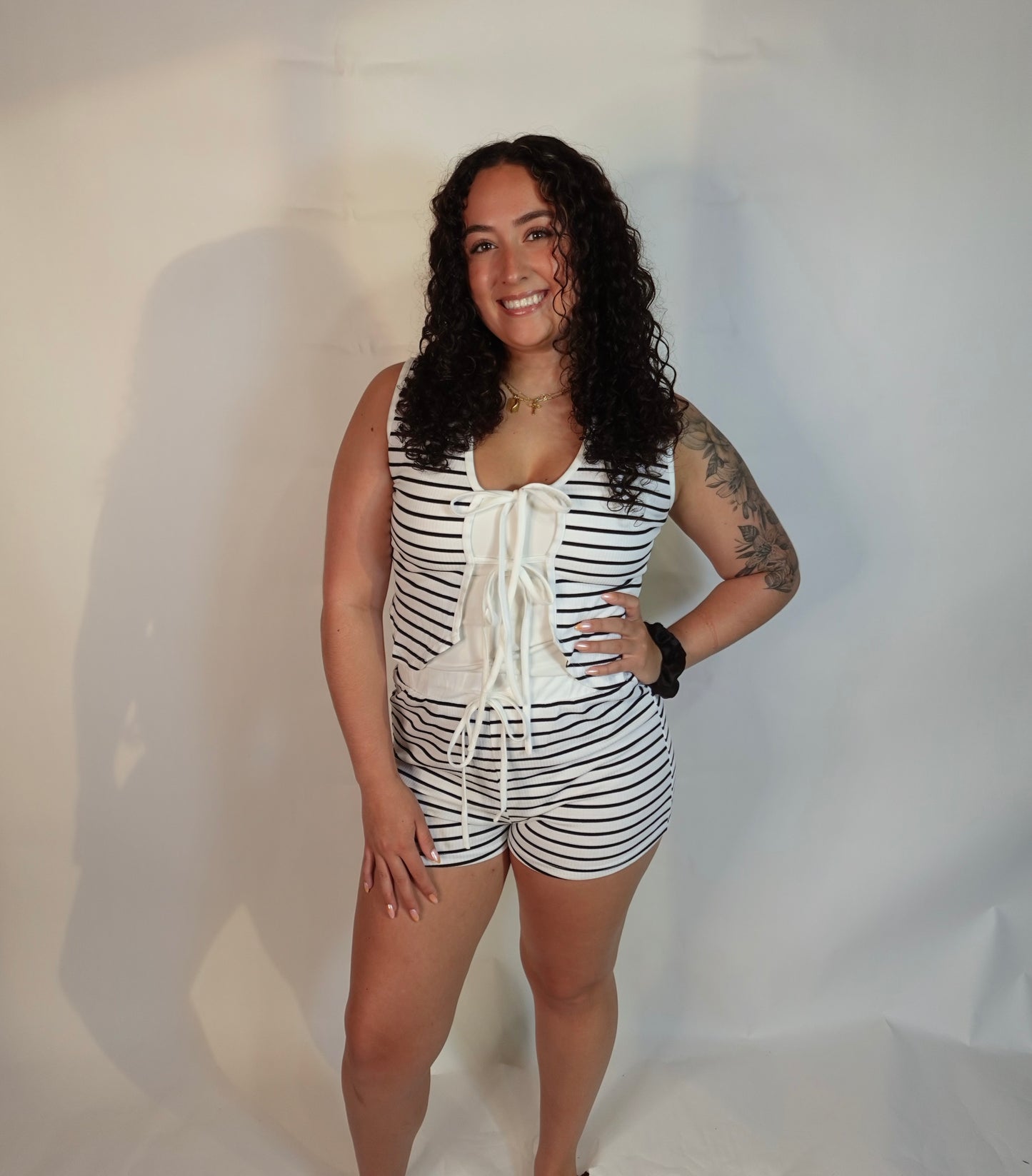 Women’s Striped Tie Front Sleeveless Top and Shorts Set Casual Summer Lounge 2pcs Outfit