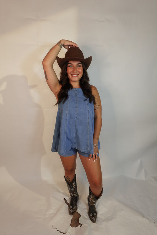 Women's Summer Casual Sleeveless Denim Top and Shorts Set