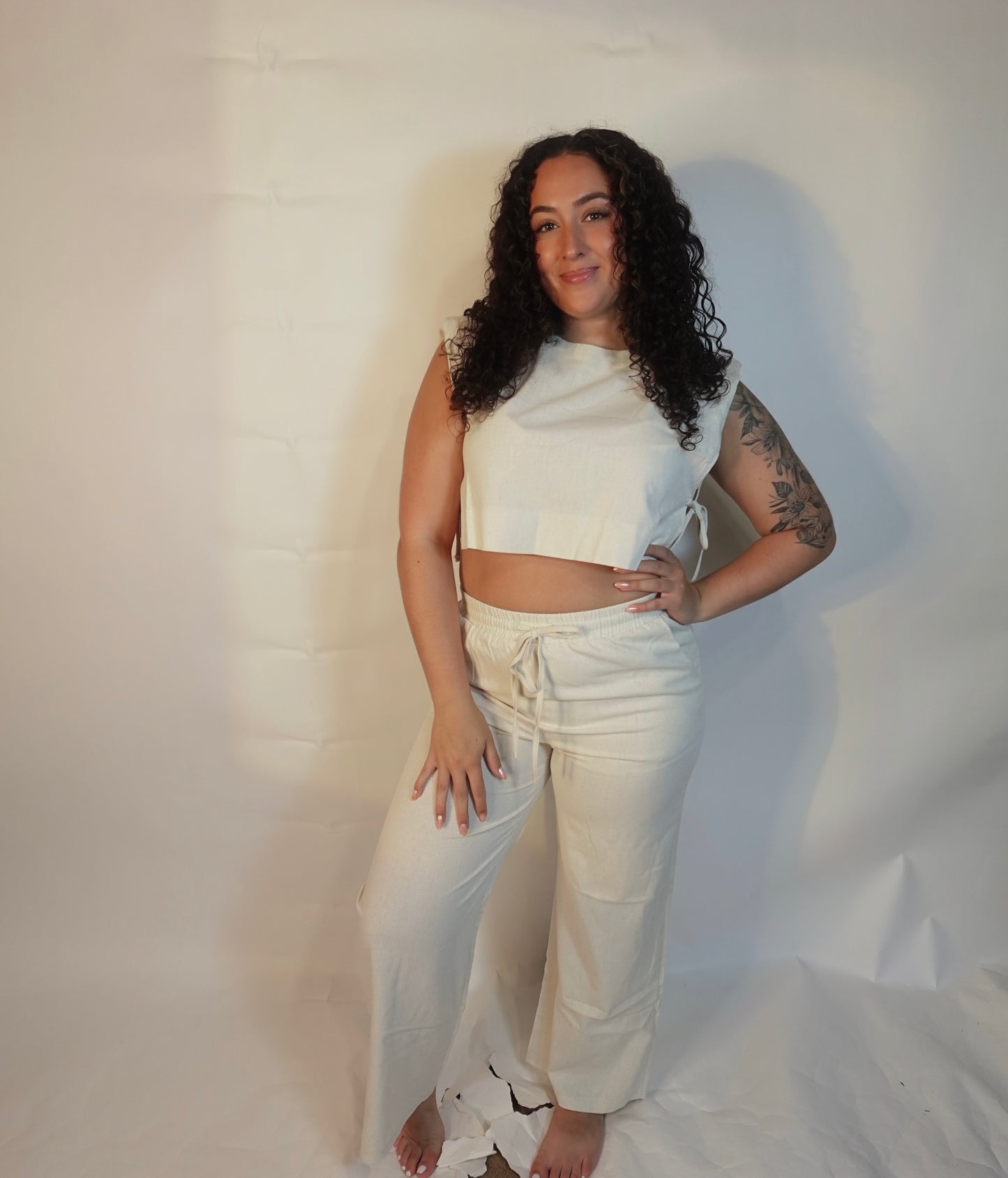 Linen Sleeveless Crop Top and Pants 2PCS