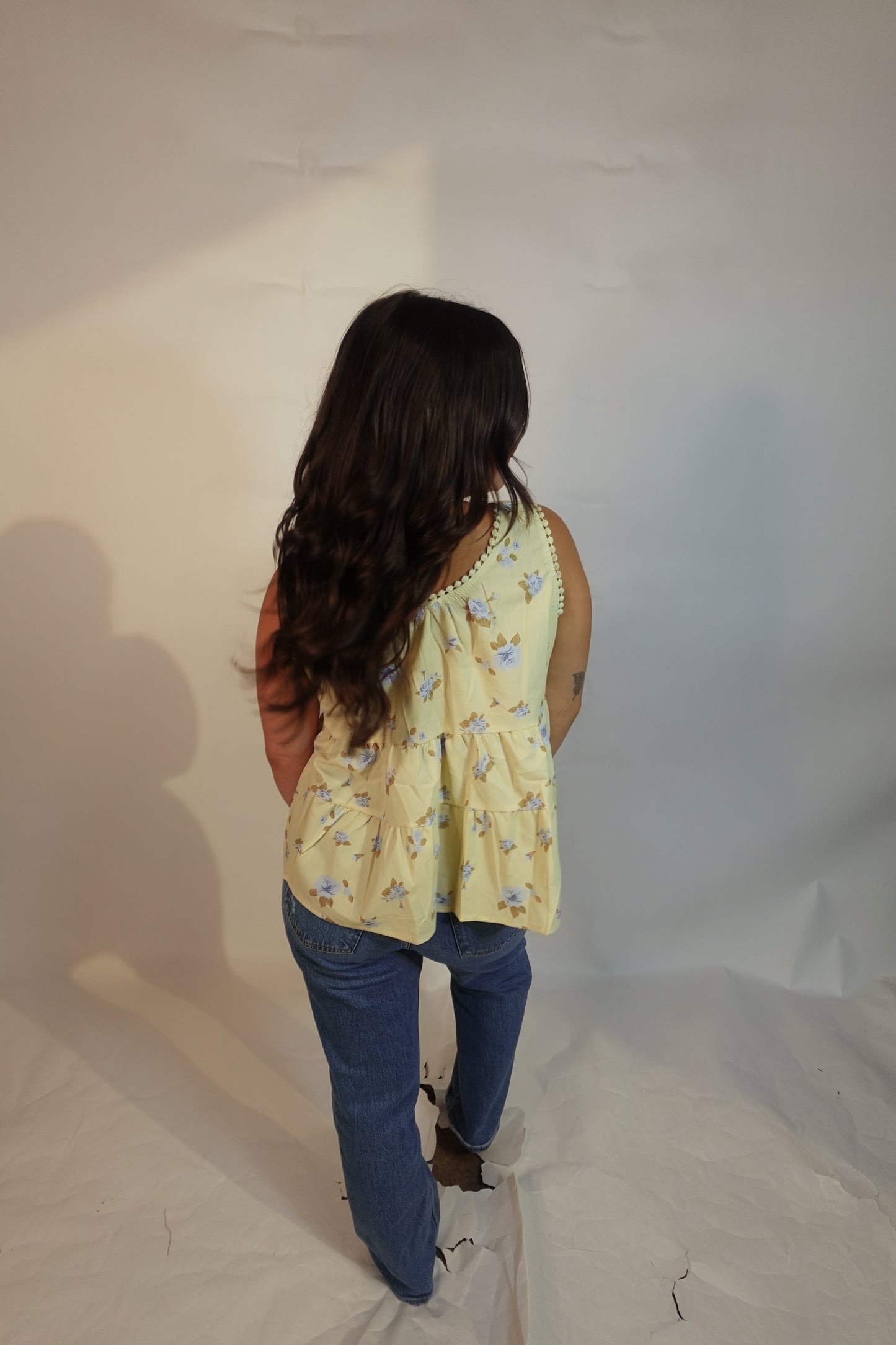 Ladies Boho Floral Print Tie Front Scoop Neck Sleeveless Top
