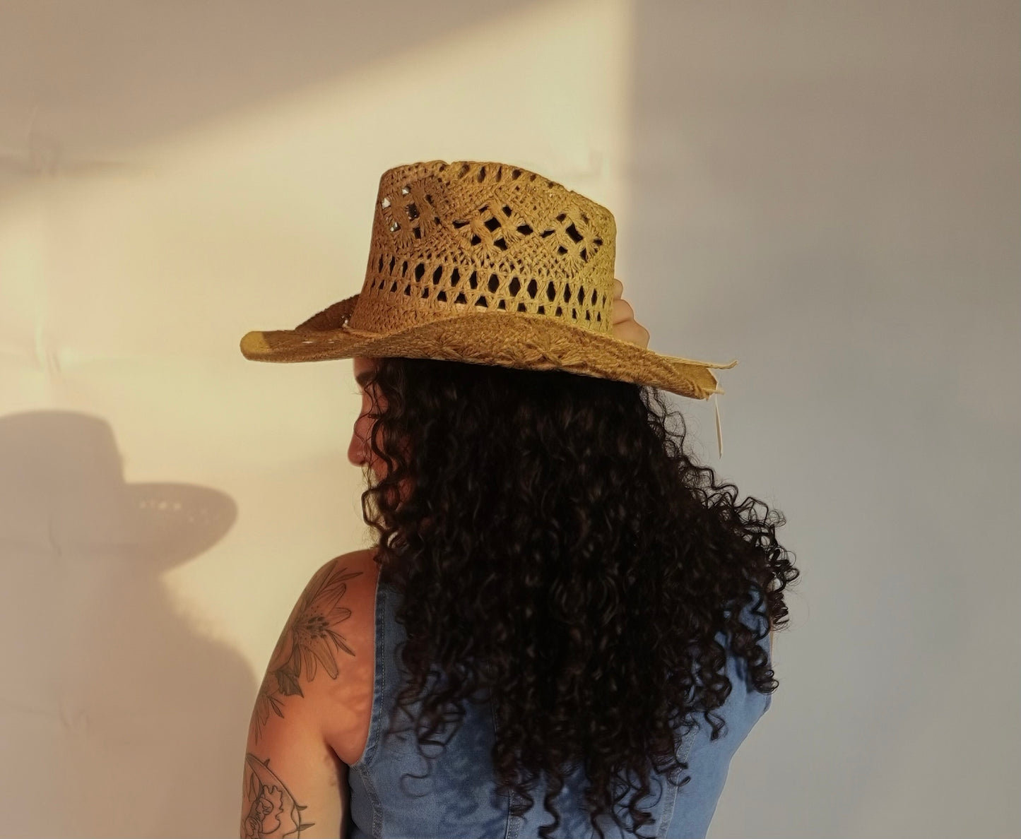 Paper Straw Open Weave Crochet Cowboy Hat