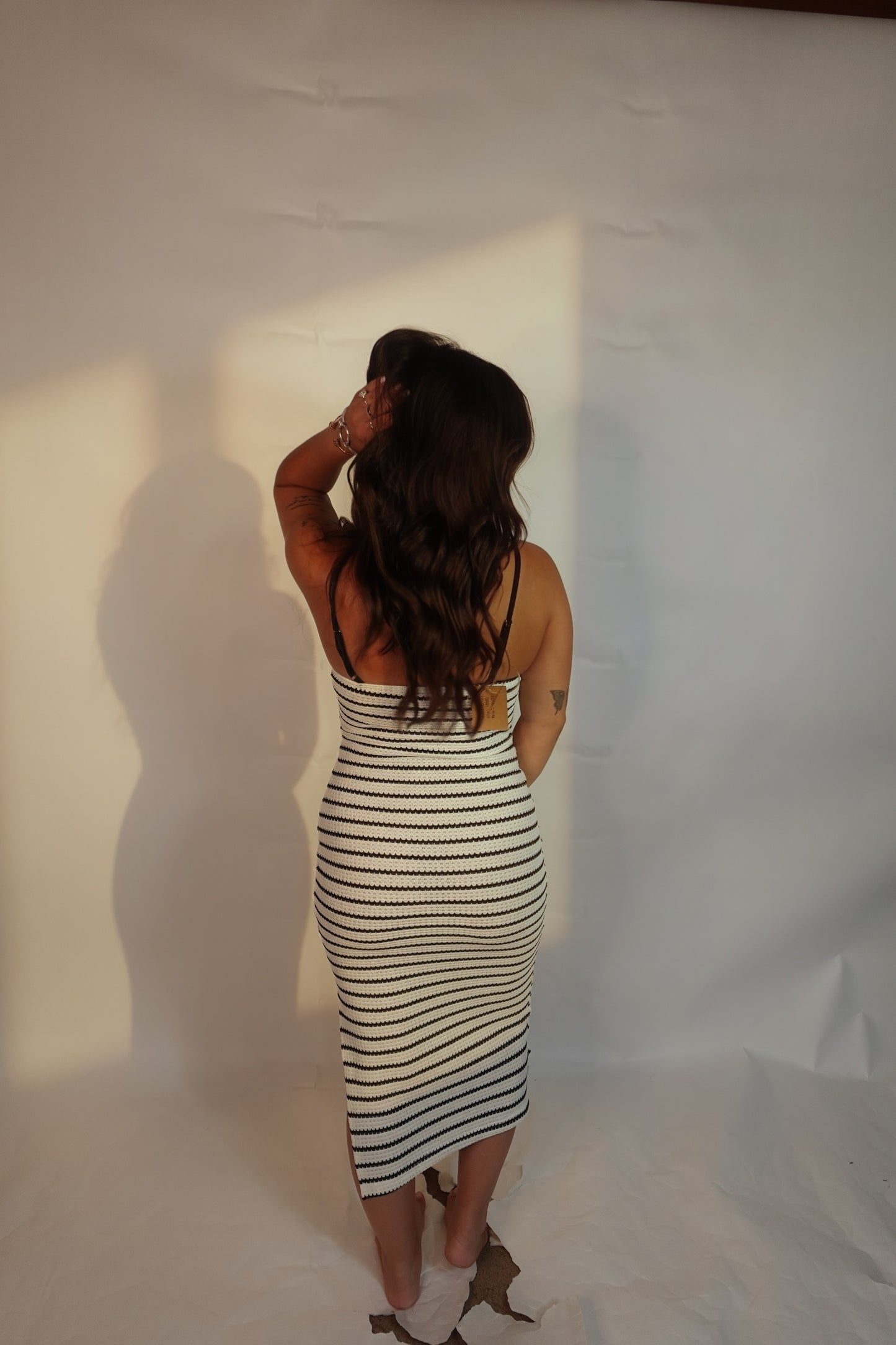 Striped Knit Twist Front Midi Dress Bodycon Summer