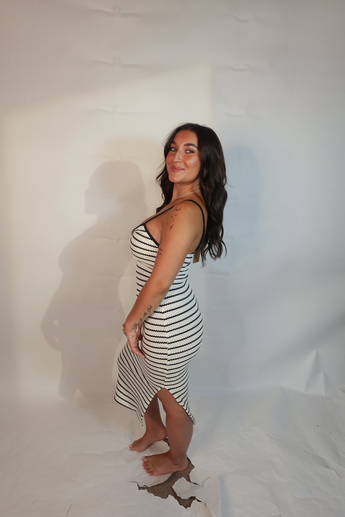 Striped Knit Twist Front Midi Dress Bodycon Summer