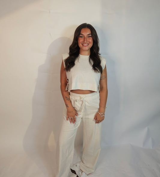 Linen Sleeveless Crop Top and Pants 2PCS