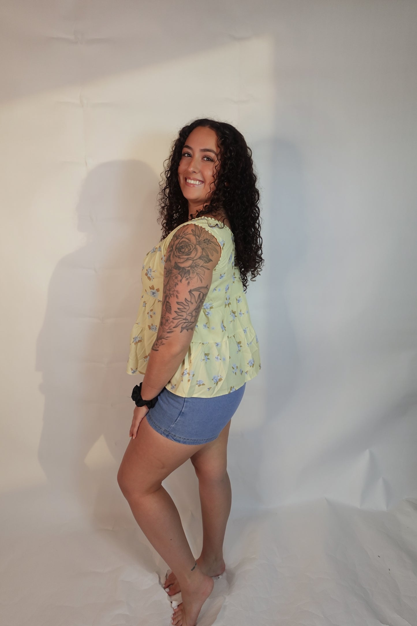 Ladies Boho Floral Print Tie Front Scoop Neck Sleeveless Top