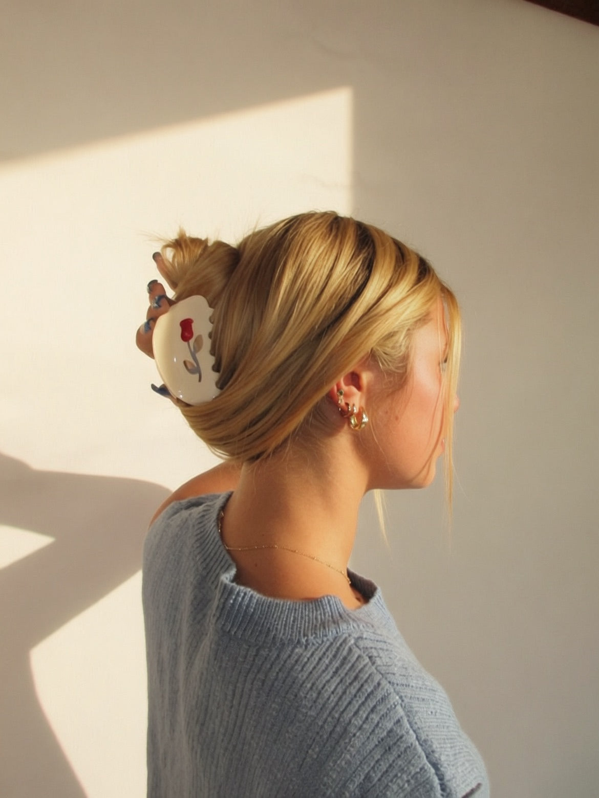 Flower print claw clip