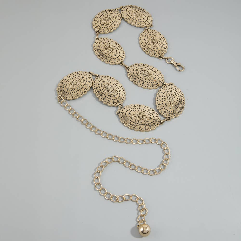 Starburst Medallion Scalloped Concho Chain Belt